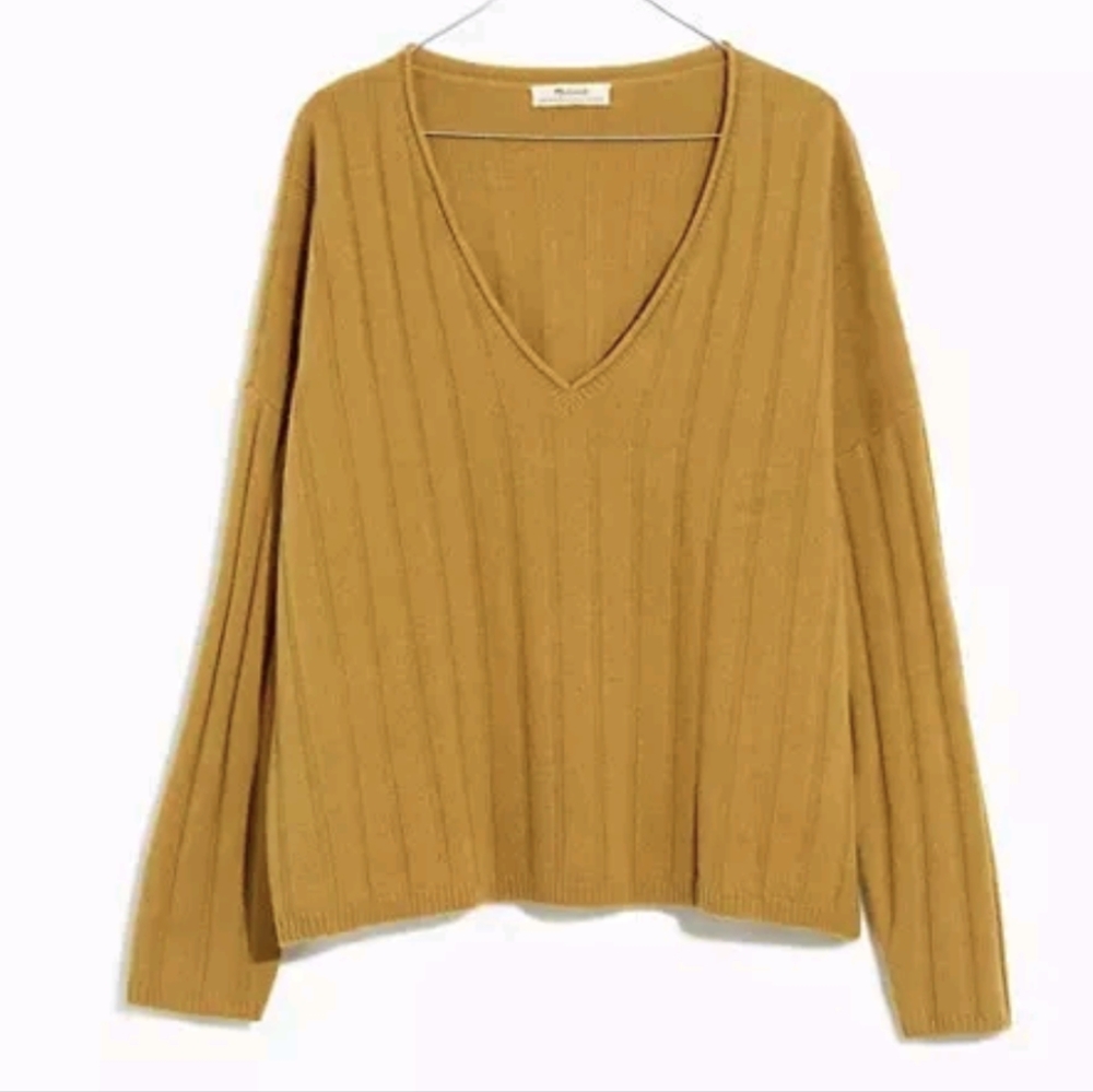 Madewell Women's (Re)sourced Cashmere Stitched Rib V Neck Sweater XS